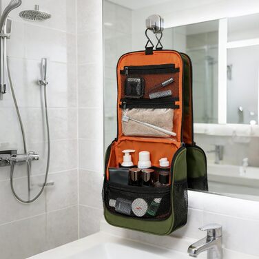 Чоловіча та жіноча дорожня косметичка Kulturbeutel Reise, водонепроникна, з гачком для підвішування, 7 відділень для кемпінгу та подорожей (зелена)