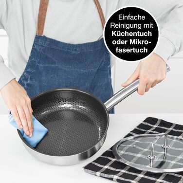 Сковорода Moritz & Moritz антипригарна 28 см індукційна з керамічним покриттям та стільниковою структурою. Сковорода з нержавіючої сталі з високими бортами, підходить для всіх видів плит (з кришкою, Ø 24 см)