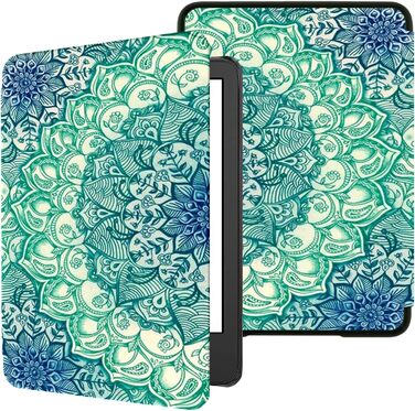 Чохол TOKILO для Kindle 6 (11-го покоління 2024/2022), м'яке PU-шкіряне покриття з авто-ввімкненням/вимкненням, чорний (смарагдовий візерунок)