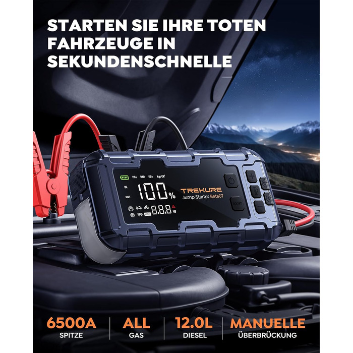 Powerbank TREKURE зі стартером для авто 160PSI, 6500A, PD 45W, LED 600 Lumen, подвійний старт (бензин/дизель до 12.0L)