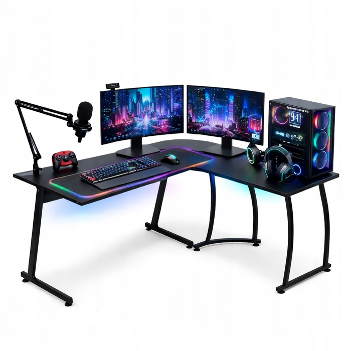 Кутовий ігровий та офісний стіл у стилі лофт Modern, великий чорний стіл для навчання