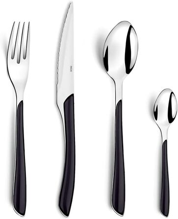 Amefa ECLAT Cutlery Set Black Dinner Cutlery 24-piece for 6 people, Stainless Steel, Rust-proof, High-quality Plastic Handle Shells, Dishwasher-safe, Cutlery Set for 6 people, Camping Cutlery