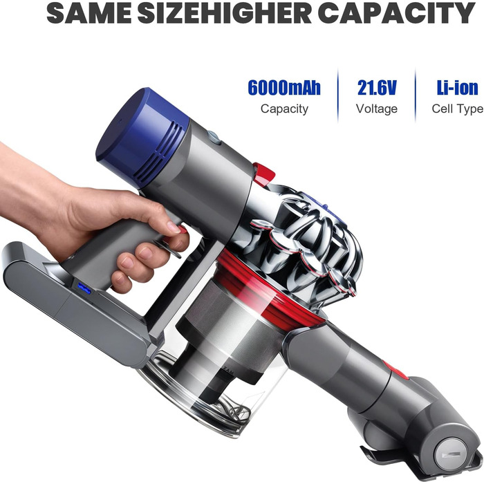 Запасний акумулятор 6000mAh для пилососа Dyson V6 (DC58, DC62, DC59, DC61, DC72, DC74, SV03, SV05, SV06, SV07, SV09) + 2 фільтри