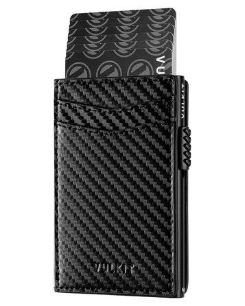 Кредитне портмоне VULKIT з RFID захистом, шкіряне, автоматична висувна картка, для карток та нотаток, чорне