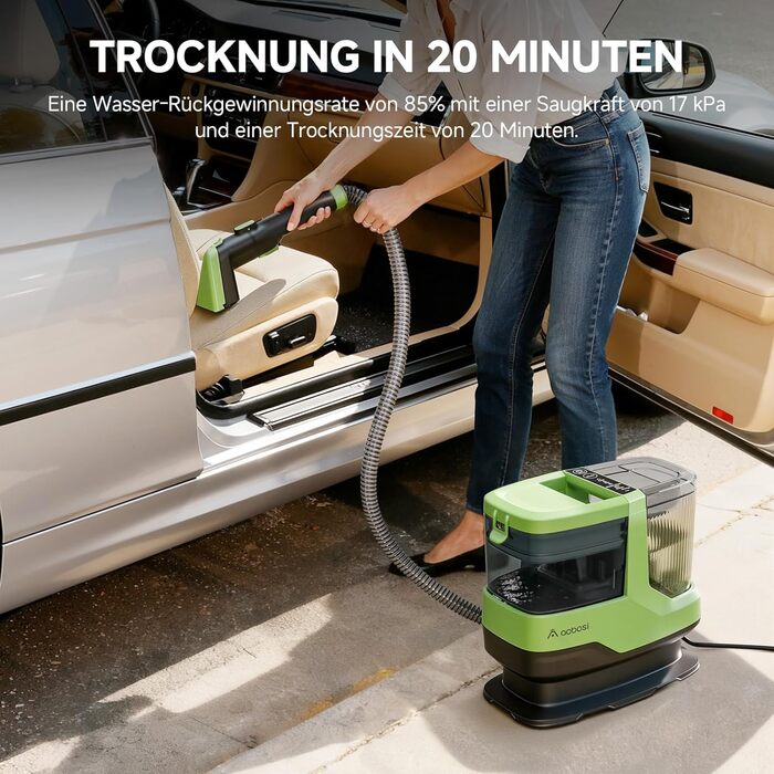 Пристрій для чищення м'яких меблів з гарячою парою та 17KPa - 1800W миючий пилосос для килимів, диванів, автомобілів та сходин - з голосовим управлінням та самоочищенням - 4 насадки, зелений середнього розміру