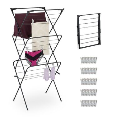 Relaxdays Clothes Rack Folding with 50 Clothespins