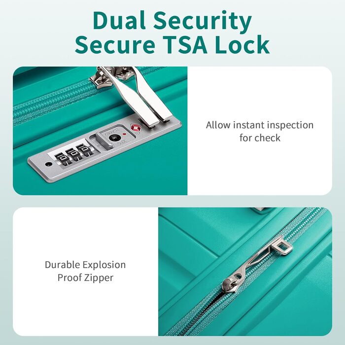 KONO Чемодан середнього розміру 65см з поліпропілену, з TSA замком, 65x46x26.5см (Зелений)