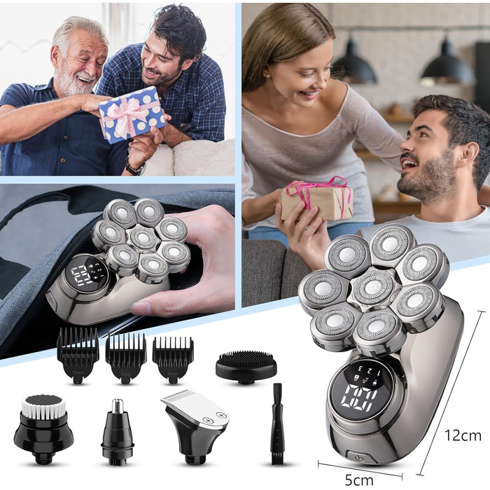 Електричний голєний апарат для чоловіків Glatzen, 5-в-1, вологостійкий, 8D, LED дисплей, набір для догляду