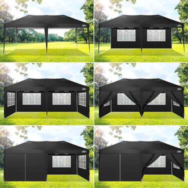COBIZI Pavilion 3x3 Waterproof Folding Pavilion with 4 Side Panels, Outdoor Folding Pavilion, Stable UV Protection 50+, Pop-Up Garden Pavilion, Party Tent for Outdoors, Garden, Party, Wedding, Market (Black, 3x6m)