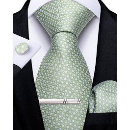 Набір краваток чоловічий DiBanGu з шовковим смугастим та клітинчастим візерунком, з кишеньковим хустинкою, краватковою блискавкою та запонками, для весілля та офіційних заходів, салатовий