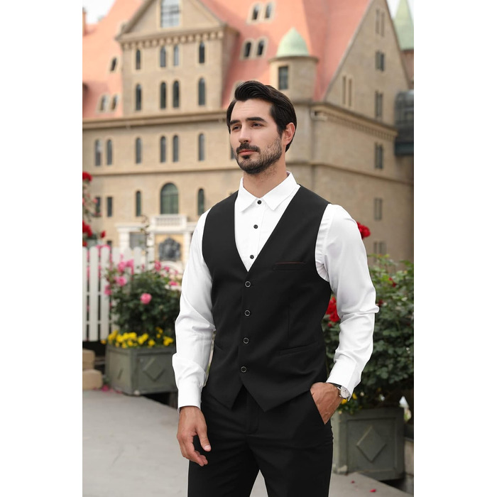 Чоловіча класична жилетка Allthemen Slim Fit з V-подібним вирізом для костюма, весіль та бізнесу, чорна, розмір L