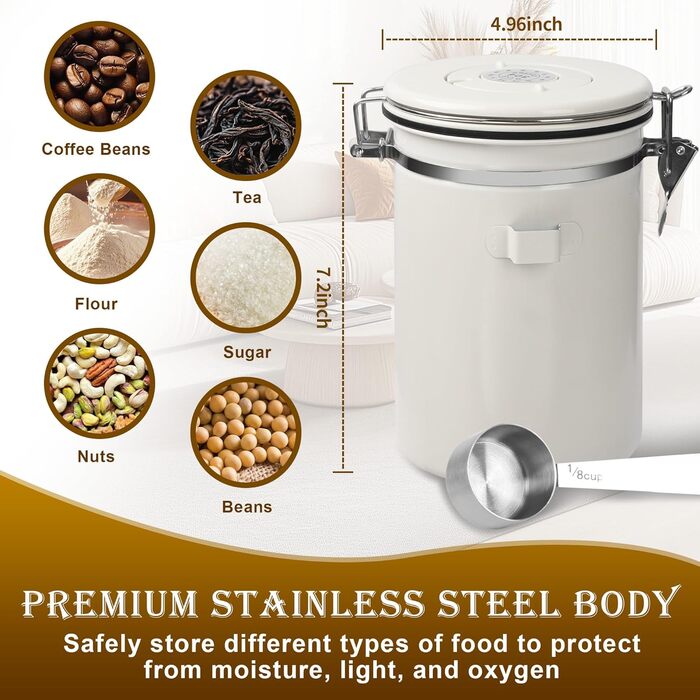 Герметична кавова банка з нержавіючої сталі, 1,8 л, з ложкою, для кави, чаю, горіхів, какао. Збереження свіжості