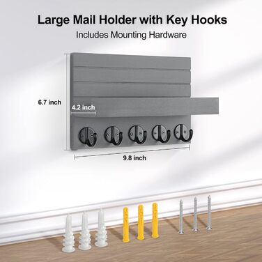 Lwenki Wall Key Holder, Decorative Key and Mail Holder with Shelf has large key hooks for bags, coats – Paulownia wood key hanger with mounting accessories (24.6 cm W x 17.7