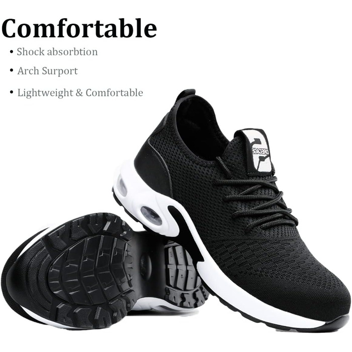 Чоловічі робочі черевики / взуття: легкі, дихаючі, з металевим підноском, чорні (39 EU)