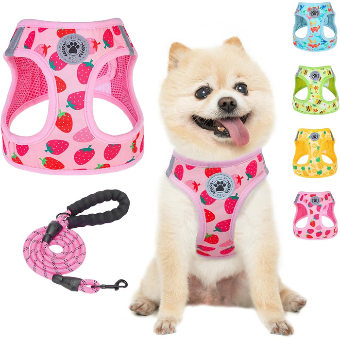 Шлейка та поводок для собак та котів Beautyzool, м'яка сітчаста тканина, світловідбивачі, для дрібних та середніх цуценят, в клітинку, XS/S (обхват грудей 37-41 см)