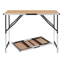 Складний алюмінієвий стіл для кемпінгу eSituro з регульованою висотою 100x60x73-94 см, стільниця MDF під дуб