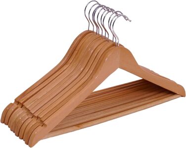 Multipack Wooden Clothes Hangers in Natural - 10 Pieces - Wooden Hangers with Trouser Bar and 360° Swivel - 10-Pack Wardrobe Hangers Trouser Hangers Wooden Hangers with Hook