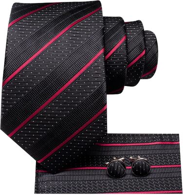 Чоловіча краватка Dubulle з квітковим візерунком Paisley, шовкова краватка, смугаста, комплект краватки та нагрудного хустинки для весілля, ділового стилю (чорно-червона смугаста)