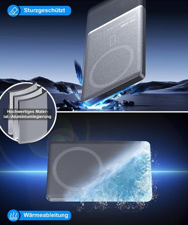 Power Bank MagSafe для iPhone 6000mAh: ультратонкий магнітний акумулятор 20W USB-C сірий