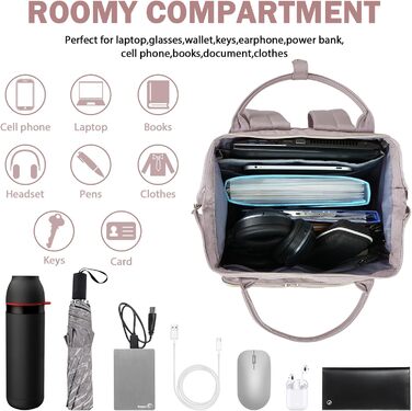 Рюкзак для ноутбука Vankean для жінок, 15.6-16.2 дюйми, з USB-портом, водонепроникний, для роботи/школи/подорожей, квітковий дизайн (світло-рожевий)