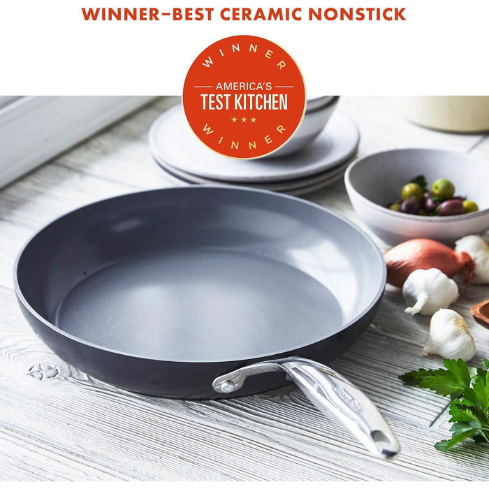 GreenPan Valencia Pro Ceramic Non-Stick Fry Pan - 28cm, PFAS-Free, Stainless Steel Handle, Induction, Oven & Dishwasher Safe, Grey