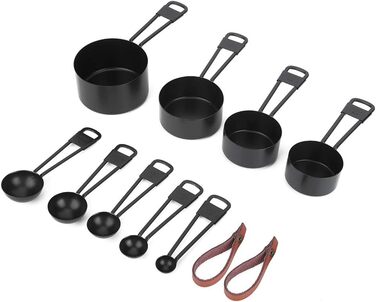 9-Piece Black Measuring Spoon Set, Measuring Cups with Scale for Kitchen, Baking, and Cooking