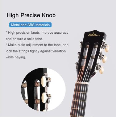 Дитяча гітара ADM 1/4 Junior-Konzertgitarre для початківців: з тюнером, чохлом, ремінком, запасними струнами та медіатором, чорна