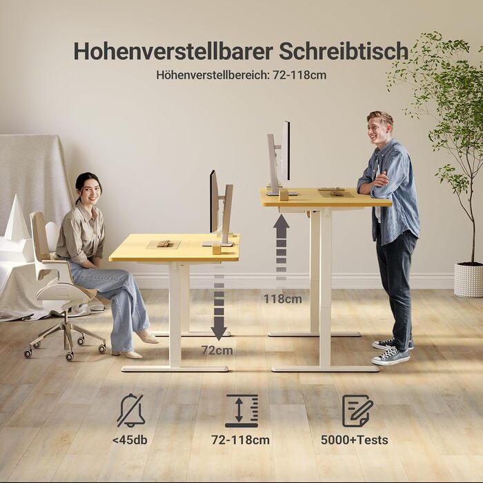 Claiks Electric Height Adjustable Desk 140x70cm - Standing Desk with Cable Management, Memory Function, & Ergonomic Design (FSC® Certified)