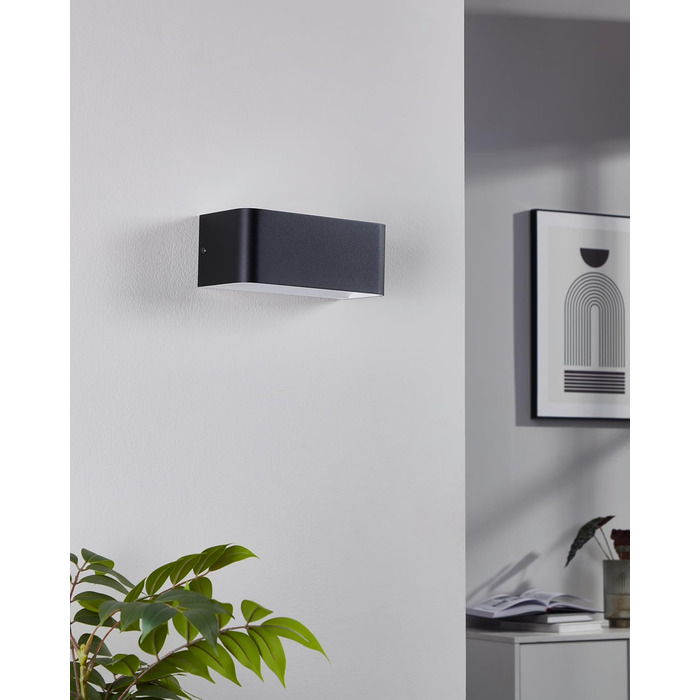 EGLO LED Wall Lamp Sania 5, 1-light wall lamp modern, minimalist, wall lighting made of metal in white, plastic in satin finish, LED bathroom lamp warm white, IP44 (20 cm, black)