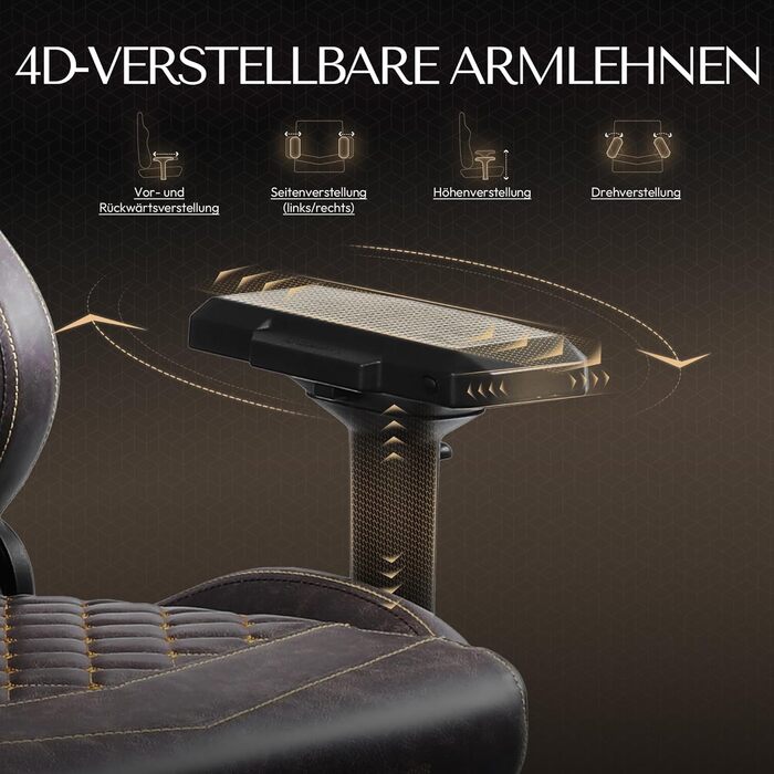 Ігровий крісло Dowinx з PU шкіри, масажна поперекова підтримка та підніжка, регулювання 90°-170°, до 200 кг, для дому та геймінгу (колір: коричневий, 4D)