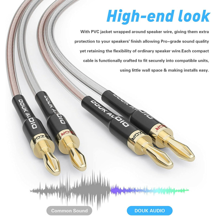 Акустичний кабель Douk Audio 14AWG OFC зі штекерами-бананами з позолоченням, 1 м