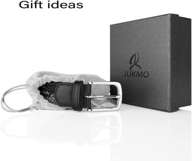 Еластичний плетений ремінь JUKMO, стрейч-ремень у подарунковій коробці (Чорний/Сірий, L (36'-39'))