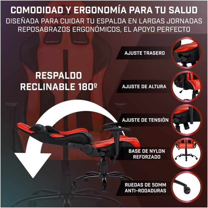 Ігрове крісло Newskill Horus Zephyr, ергономічне, тканинне, нахил 180°, 9 кольорів, червоне