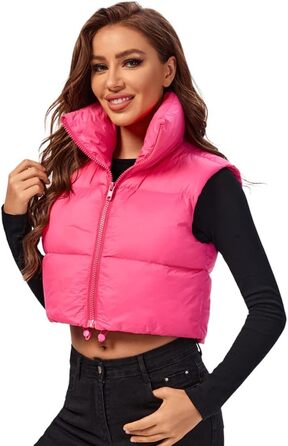 Жіноча степна жилетка Kurz Daen Weste з коротким коміром, тепла зимова жилетка, обтисла жилетка на блискавці, перехідна жилетка (34-36, Рожево-червоний)