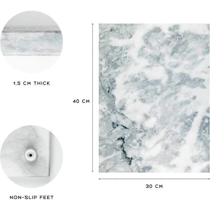 Обрізна дошка Homiu з мармуру, 40 x 30 см, термостійка, антиковзна, білий мармур
