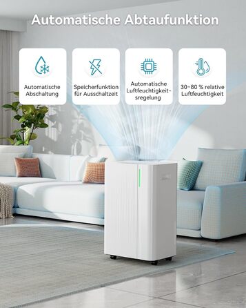 Електричний осушувач повітря EUHOMY 12л/24г, тихий та економічний, з відведенням води, автоматичним розморожуванням, 3 режими, для квартири 25м²/122м³