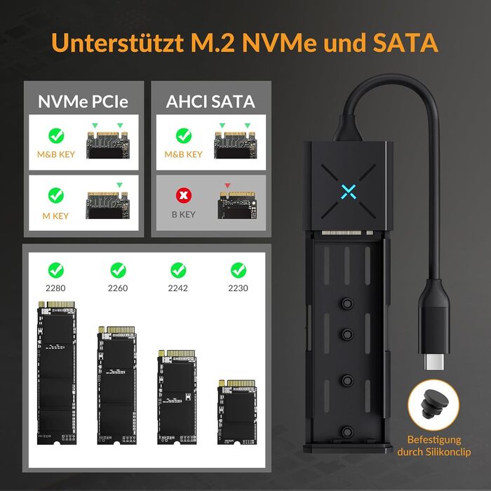 Зовнішній корпус-адаптер iDsonix M.2 NVMe та SATA SSD на USB 3.2 Gen 2 10Gbps, алюмінієвий, підтримує M-Key/B+M Key, розміри 2230/2242/2260/2280, USB-A/USB-C