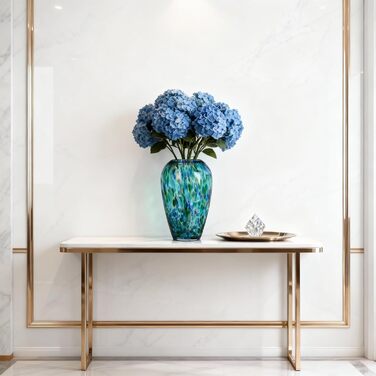 Скляна ваза блакитно-зеленого кольору 22,9 см, ручної роботи, сучасний дизайн, широке горло, для квітів та декору, ідеальна для вітальні, кухні, весілля, офісу