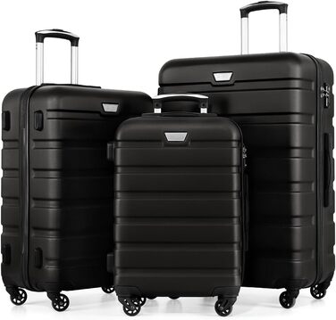 Набір валіз COOLIFE 3 шт. (M, L, XL) для сімейних та закордонних подорожей, ABS+PC, чорний