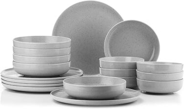 Набір посуду Kutahya Porselen (18 частин) – серія Modernes Porzellan, сірий колір. 12 елементів для 4 осіб: тарілки, супові тарілки, миски. Підходить для миття в посудомийній машині. Елегантний дизайн для щоденного використання та гостей.