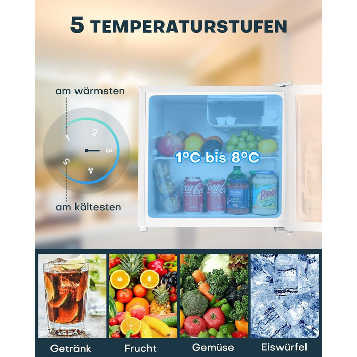 Upstreman 46L Mini Fridge with Freezer, Adjustable Thermostat, Energy Efficient, Quiet, Compact Refrigerator for Dorm, Office, Bedroom - White