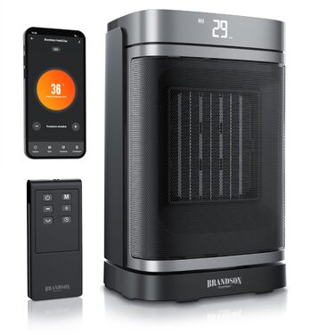 Тепловий обігрівач Brandson ECO Design з дистанційним керуванням, Wi-Fi, функцією осциляції та ECO-режимом для спальні та дитячої кімнати