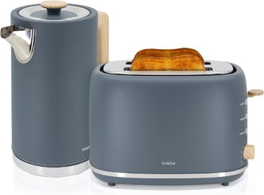 Тостер Briebe Nordic Set з водоваркою 1.7л, 2 відділення, 6 режимів підсмажування, сірий, BPA-free