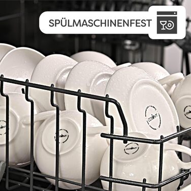 6 Ceramic Cappuccino Cups – with Saucers – 180 ml – with Gift Box – Dishwasher Safe