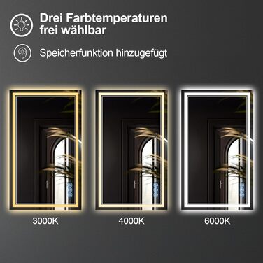 Дзеркало для ванної кімнати з підсвічуванням 100x60 см Faw Halo Double, HD скло, сенсорні кнопки, IP65, 3 кольори, вертикальна/горизонтальна орієнтація, функція пам'яті