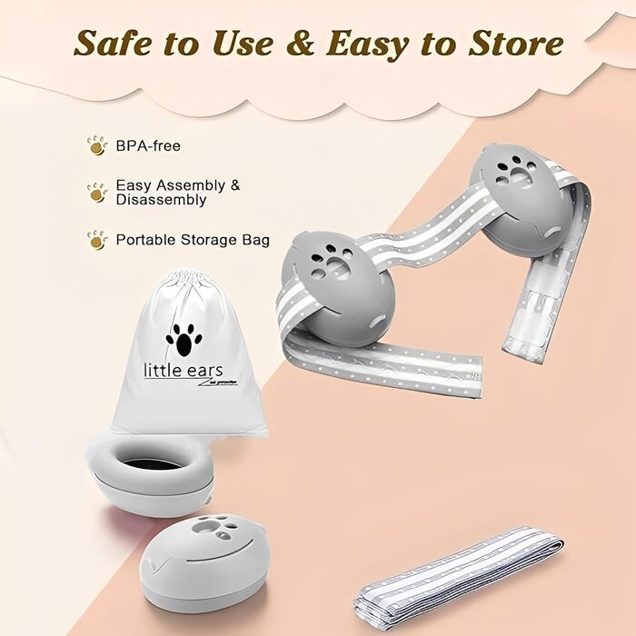 Навушники для захисту від шуму для малюків 0-36 місяців, високоякісні дитячі навушники з регульованим антиковзким стрічкою, ідеально підходять для повсякденного використання, сну та подорожей (Сірий)