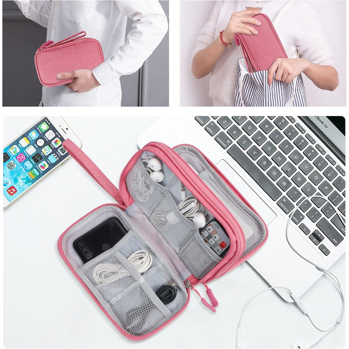 Органайзер для кабелів Simpolor: рожева сумка-чохол для зберігання кабелів, USB-накопичувачів, Power Bank та аксесуарів