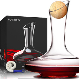 NUTRIUPS Wine Decanter Wine Carafe Red Wine 1.8L Lead-Free Glass Decanter Wine Decanter Made of Crystal Glass Red Wine Decanter (with Free Cleaning Brush and Stopper)