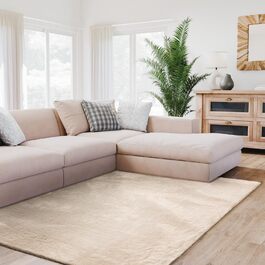 Килимок для вітальні Interiyou Fargo, 80x150 см, бежевий, короткий ворс, миючий, антиковзаючий, штучне хутро, м'який, довгий ворс, прямокутний