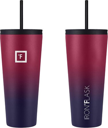 IRON °FLASK Classic Tumbler 2.0 - Stainless Steel Water Bottle with 2 Lids (Straw Flip), Vacuum Insulated, Double-Walled Travel Mug - 32 oz (Dark Rainbow)